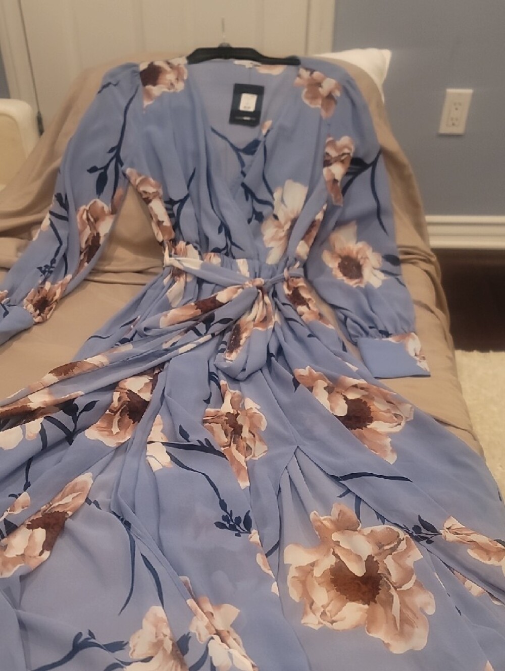 Women’s Light Blue Floral Wrap Maxi Dress - Picture 9 of 9
